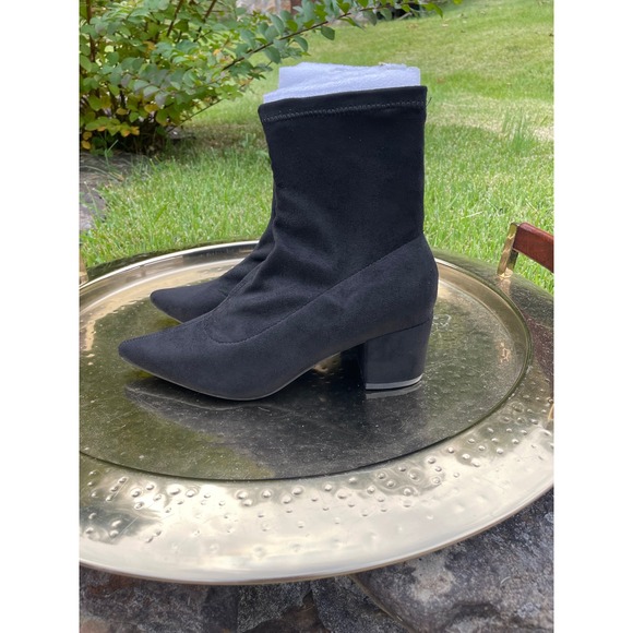 Lulus Black Sock Booties Pointed Toe Block Heel Ankle Boots Shoes 8.5 - Picture 4 of 9